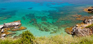 Rocky beach on Kefalonia island in Greece