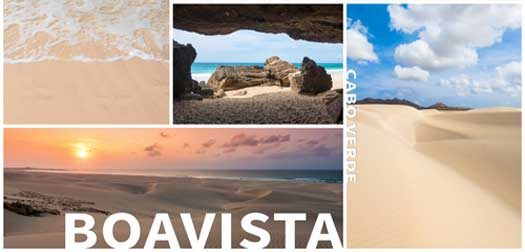 Picture montage of Boavista island landscapes in Cape Verde arc Picture montage of Boavista island landscapes in Cape Verde archipel