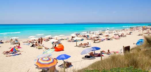 Formentera migjorn Els Arenals beach in summer Formentera migjorn Els Arenals beach in summer vacation at Spain