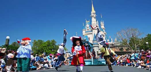 disney 41953508 - orlando, fl, usa - march 26, 2008: many disney cartoon characters marching parade to greeting visitors at magic kingdom park of walt disney world.