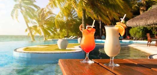 two cocktails on  luxury tropical beach resort