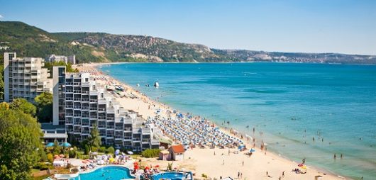Panoramic view of Golden Sands beach in Bulgaria.