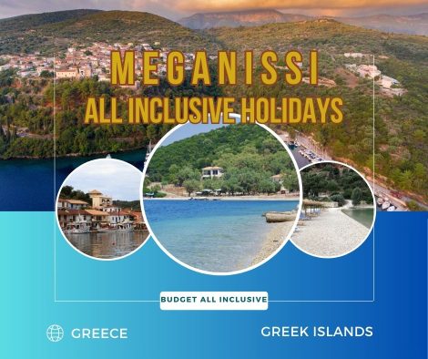 A Collage Depicting All Inclusive Holidays to Meganissi
